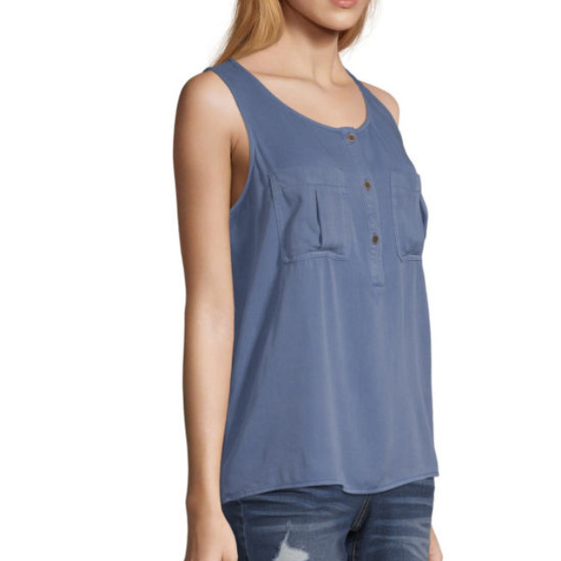 a.n.a. Women’s Sleeveless Blouse Shirt MEDIUM Bijou Blue Chest Pockets New