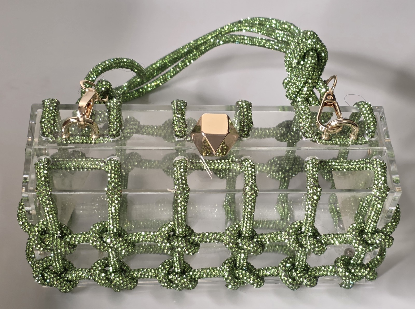 Women’s Acrylic Box Handbag Clear Clutch Versatile Party Green Gold Accents