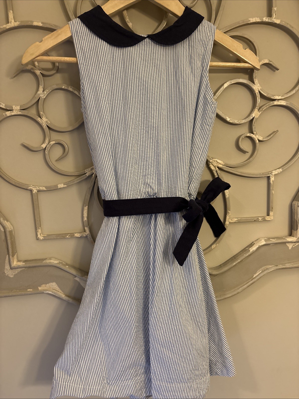 Hope & Henry Girls Seersucker Peter Pan Collar Dress Sz 8 Designer
