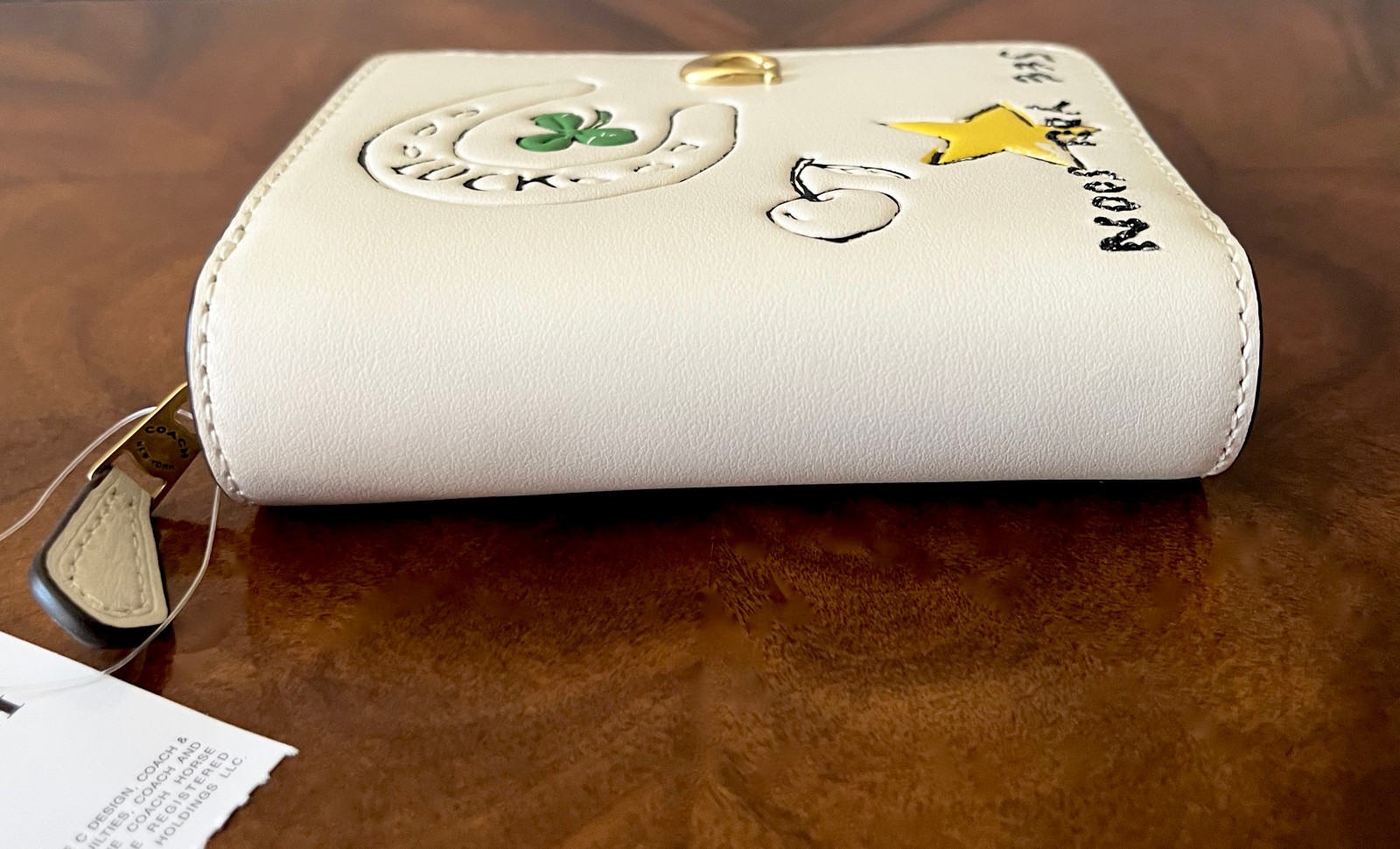 Coach Chalk Doodles ESSENTIAL SKETCH PRINT BILLFOLD WALLET Outside Zip Pocket