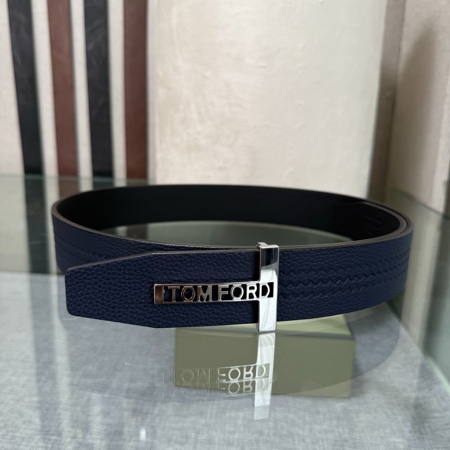 Tom Ford Handmade Reversible Belt 3.8cm/1.50″ Blue/Black