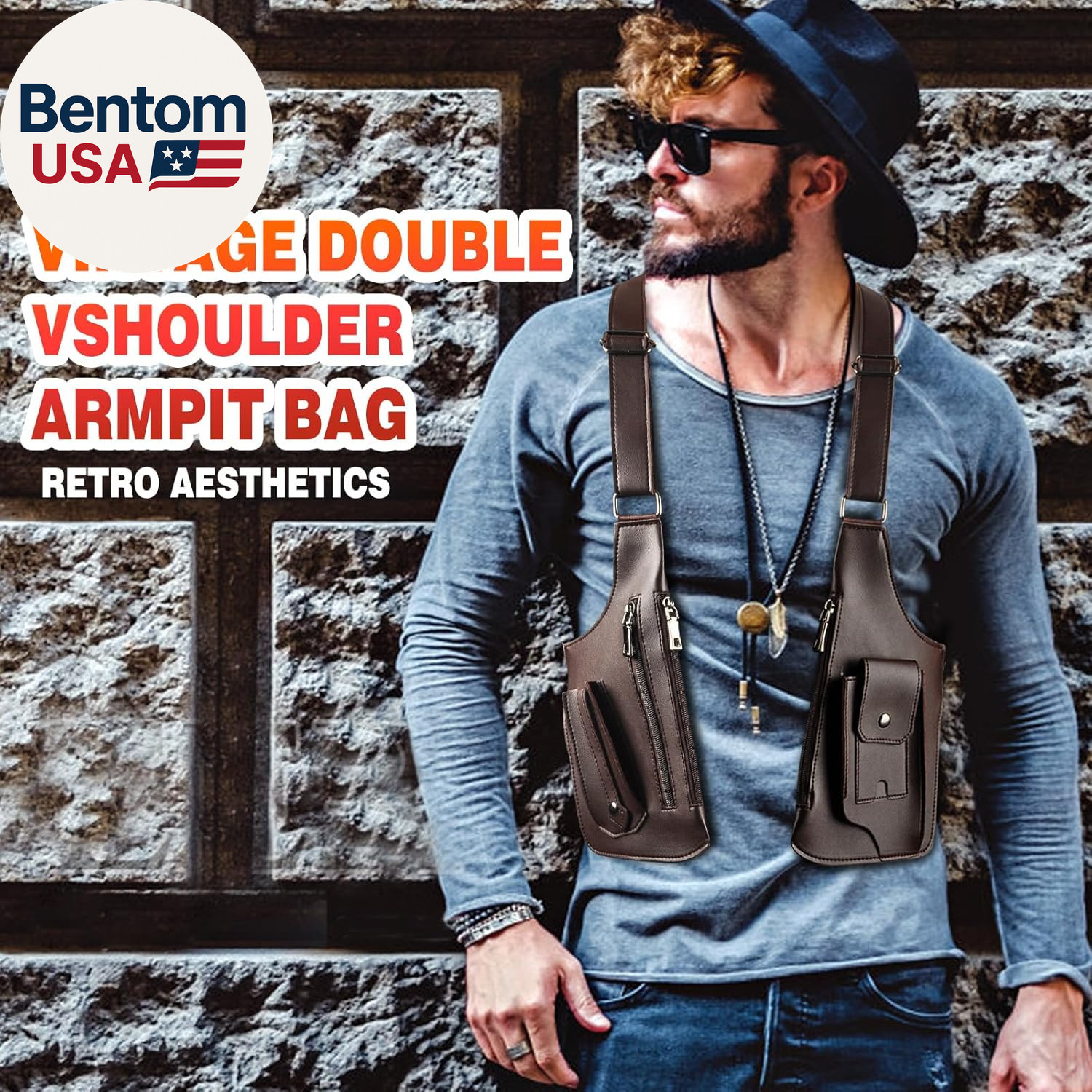 Double Shoulder Armpit Bag for Men, Anti-Theft Hidden Adjustable Strap Holster,