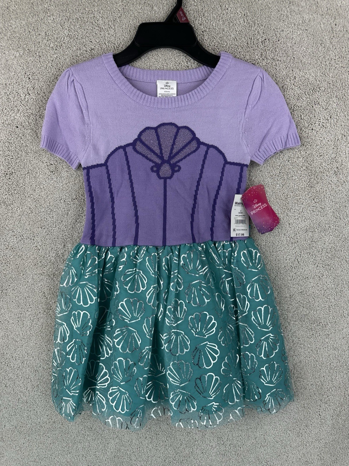Disney Princess Ariel Light Purple Green Short Sleeve Tulle Dress Kids S (6/6X)