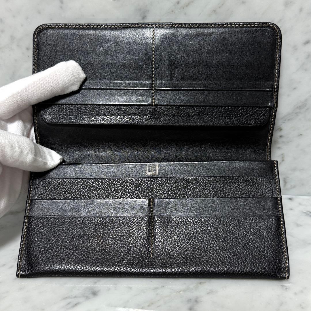 Dunhill Long Wallet Black Leather Gold Logo 9.7cm x 19.1cm Used