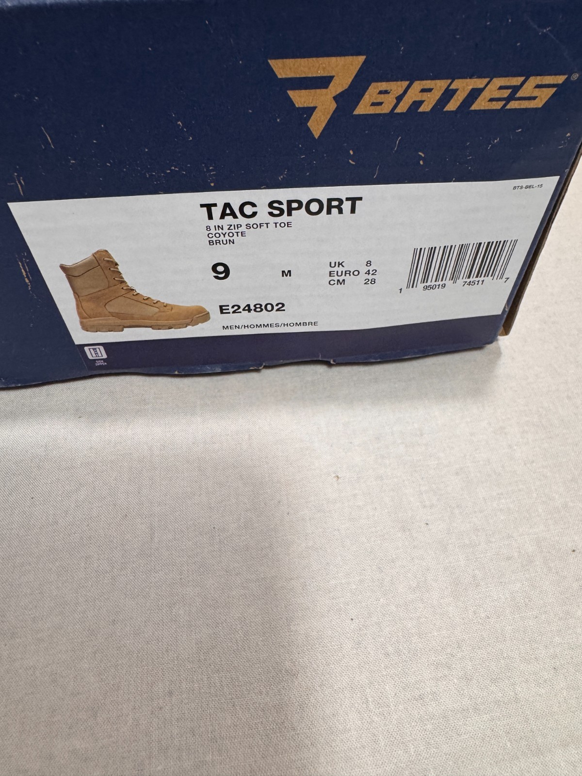 Bates Tac Sport 8″ Zip Tactical Boots E24802 Coyote Brown Men Size 8 9 10 11 NIB