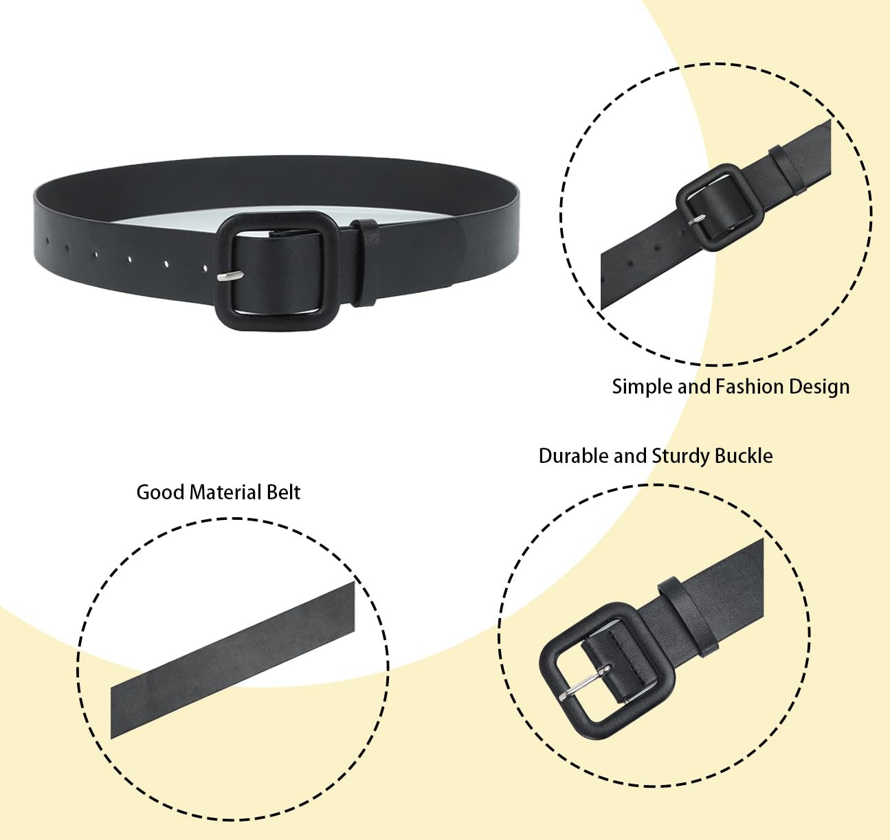 COTIM COYIN Women’s Wide Leather Belt with Square Buckle, High Waist Belts