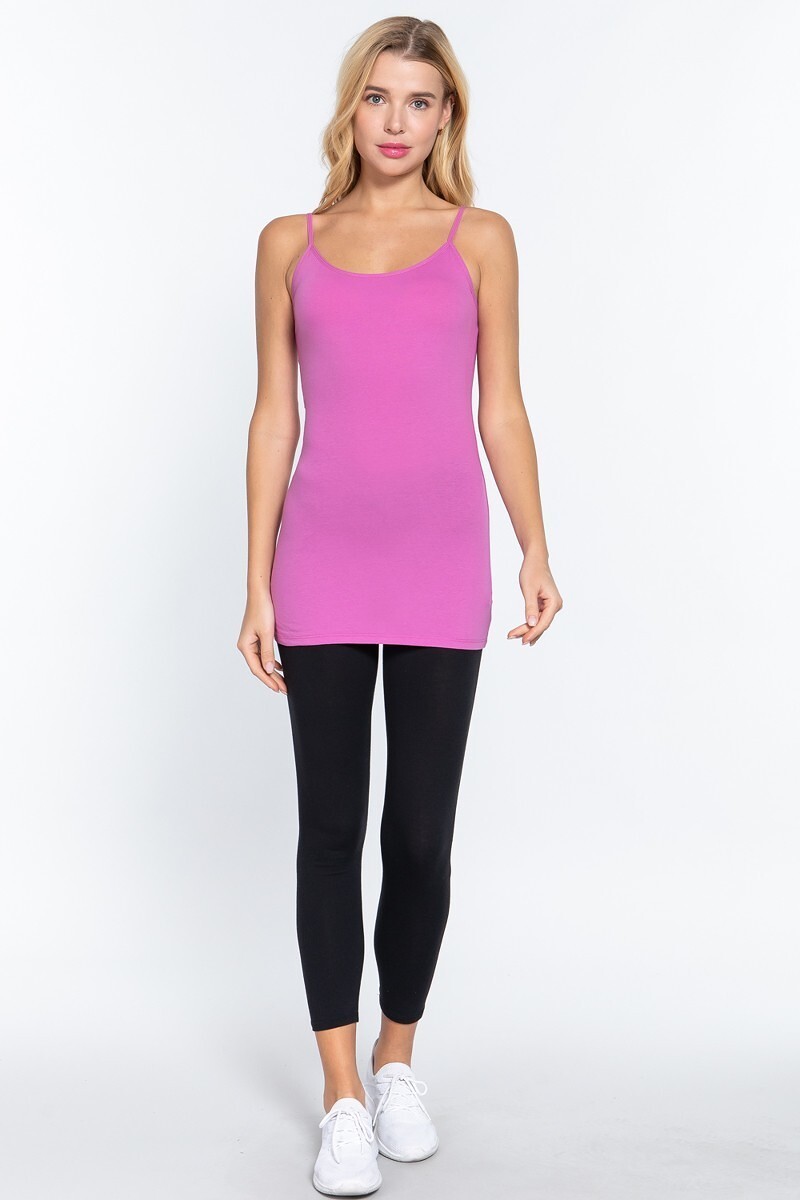 Womens Long Camisole Tank Top Cami Tunic Cotton Layering Plain Solid Basic