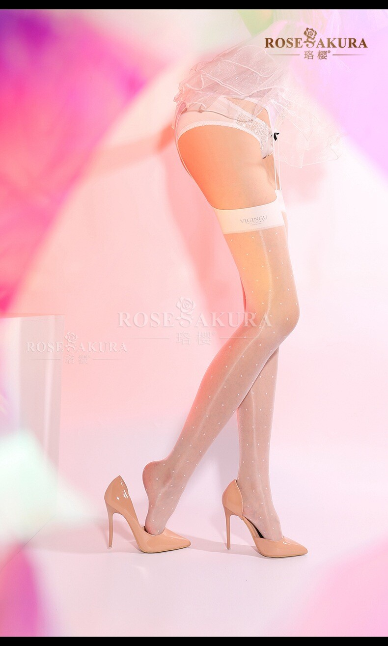 Rose Sakura Oil Shiny Polka Dot Garter Belt with Stockings Set Thigh-Highs 8204