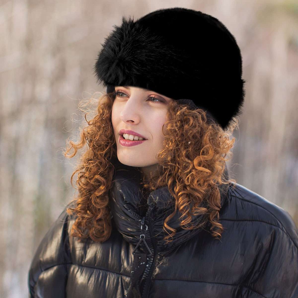 Winter Faux Fur Mongolian Hats For Women Warm Plush Fluffy Cap Outdoor Thicken