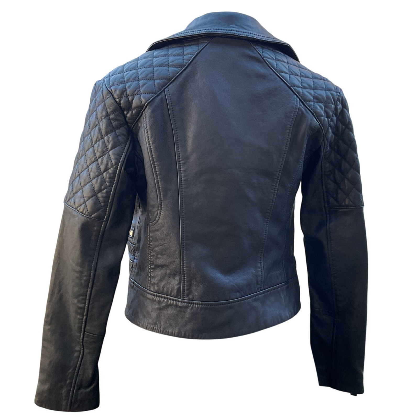 AllSaints Black Leather Moto Biker Jacket NWT Quilted Cropped Women US 2
