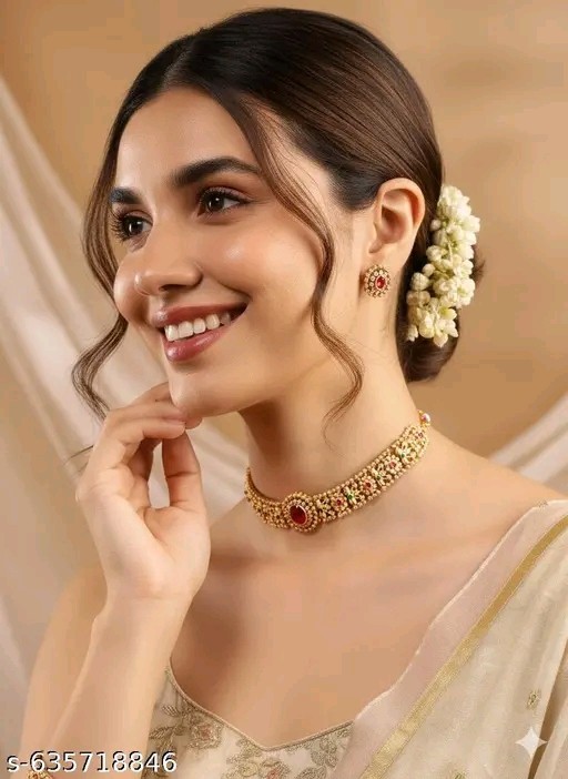 Indian Bollywood Gold Plated Kundan Choker Bridal Necklace Earrings Jewelry Set