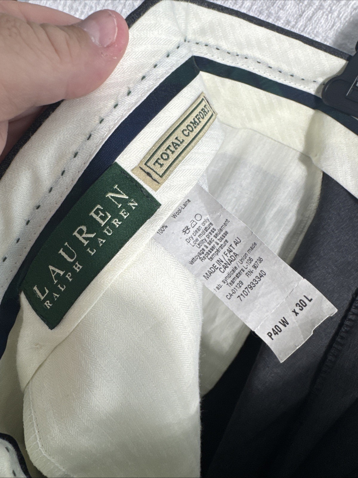 Lauren Ralph Lauren 46R 2 Piece Suit Dark Gray Heather 39×33 100% Wool Canada