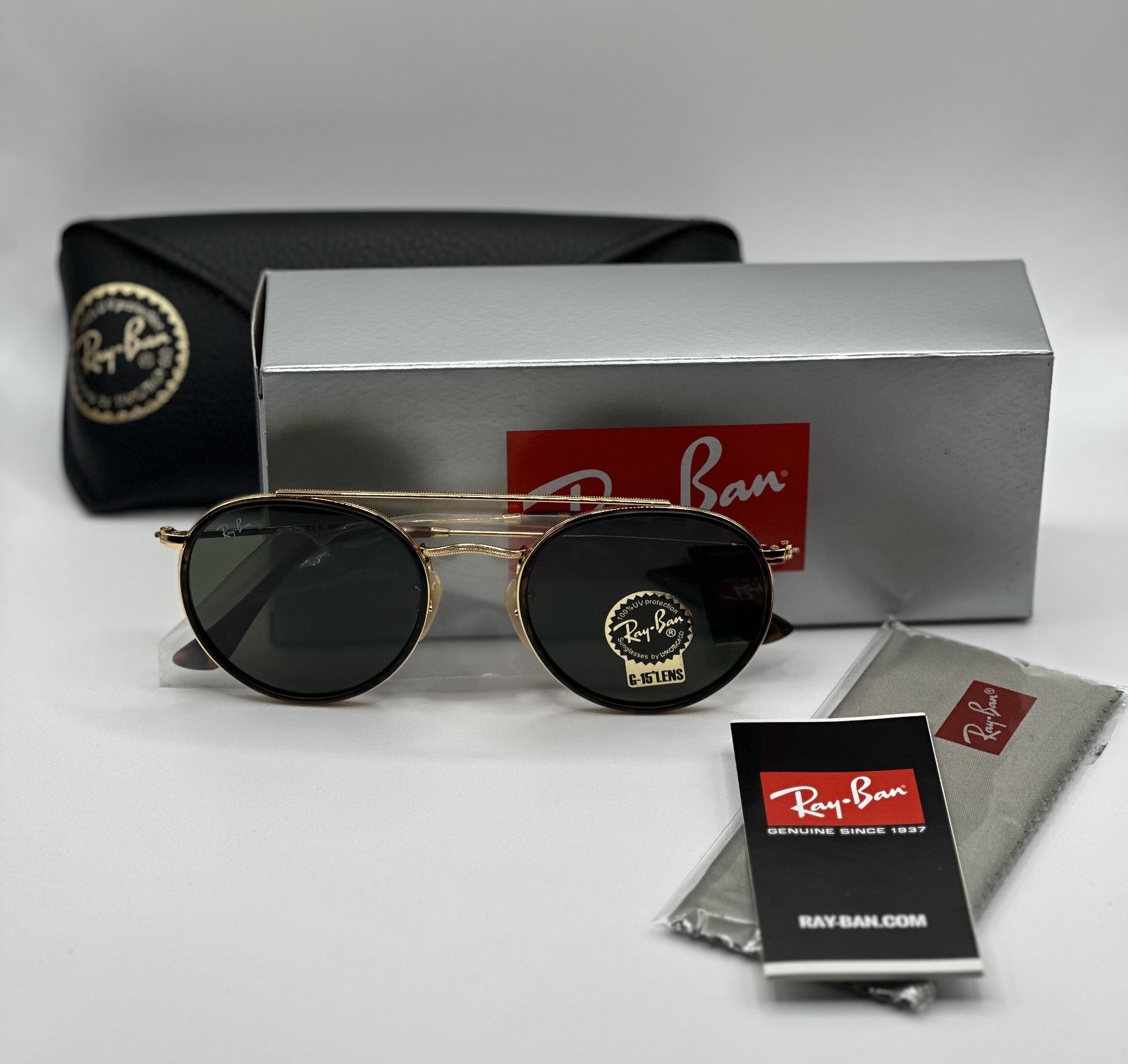 Ray-Ban RB3647N 001 51-22 Round Double Bridge Gold Frame G-15 Lens 51mm-Havana