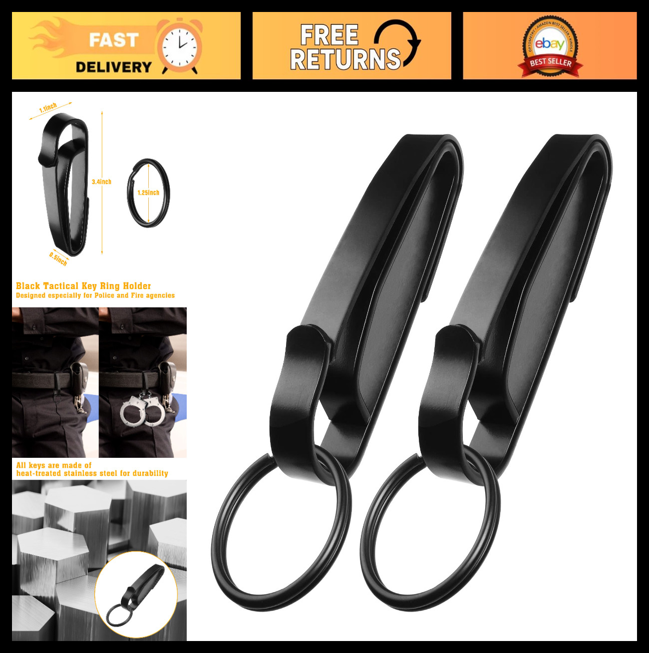 Tactical Key Ring Holder for Duty Belt – Quick Release Detachable Keyring – 2 Pa
