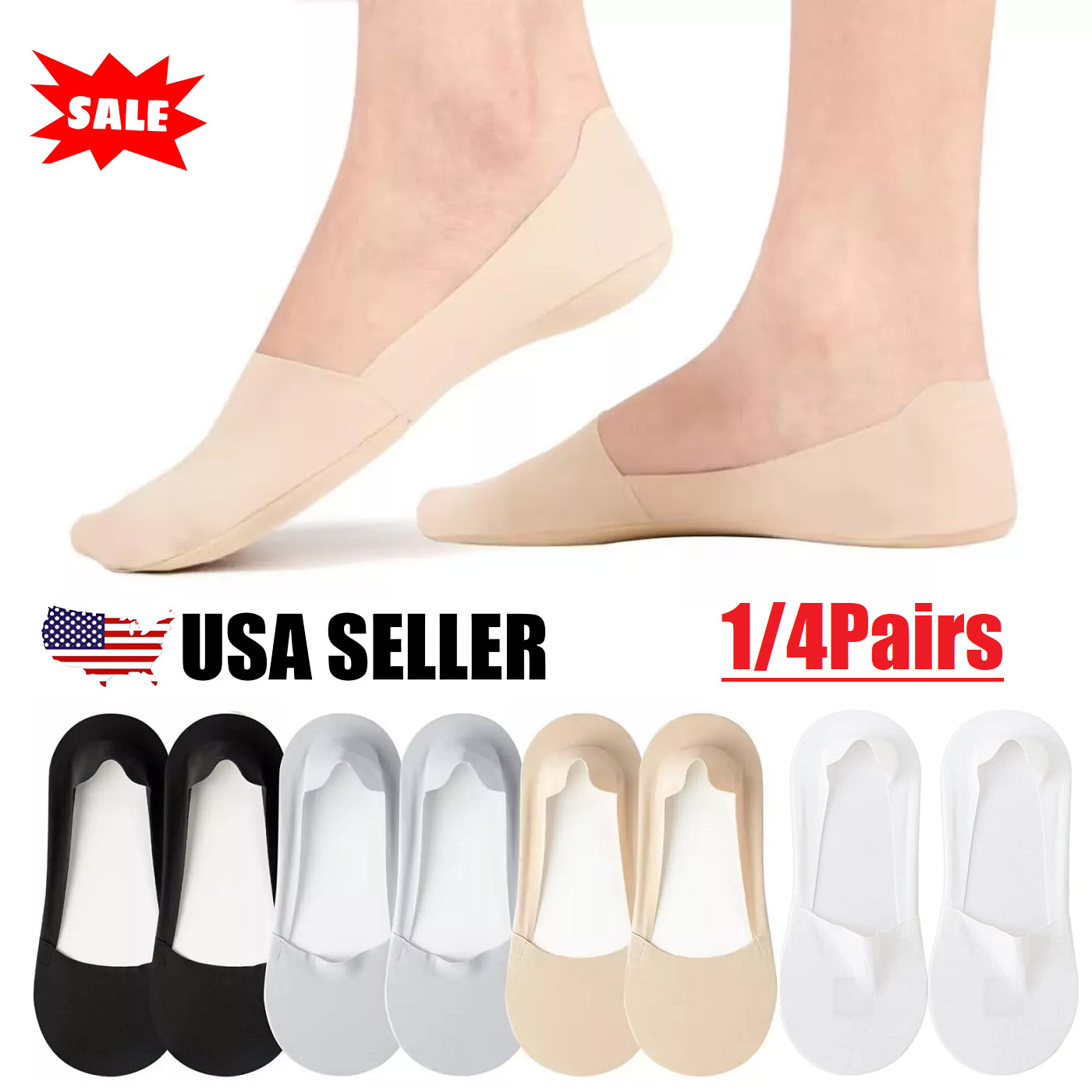 8× Thin No Show Socks Womens Low Cut Liner Non Slip Invisible Socks Summer USA