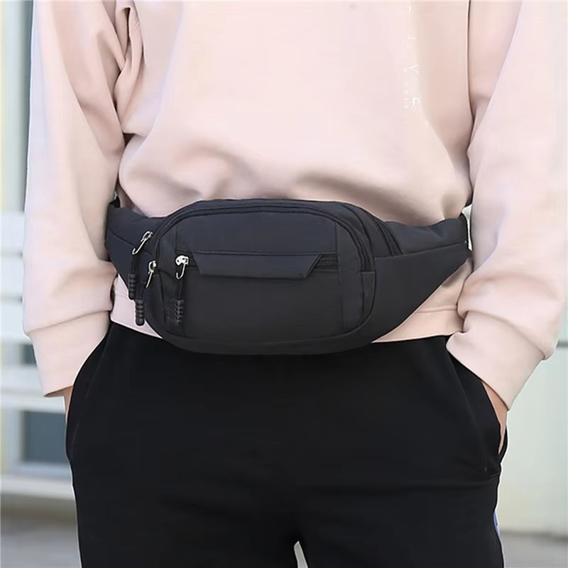 Men Waterproof Canvas Waist Bag Crossbody Sports Fanny Pack Outdoor Black