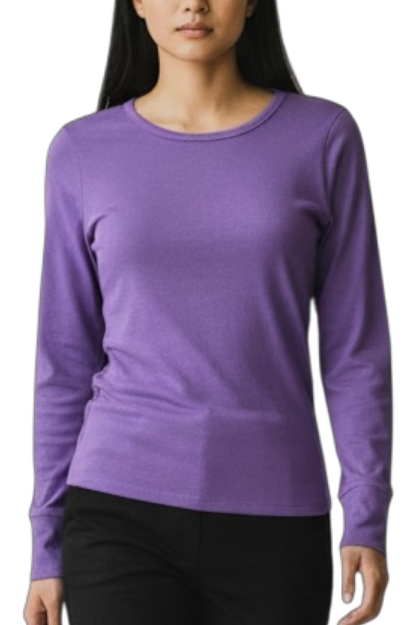 Casual Soft Cotton Long Sleeve Round Neck T-Shirt Top XS ~ XL