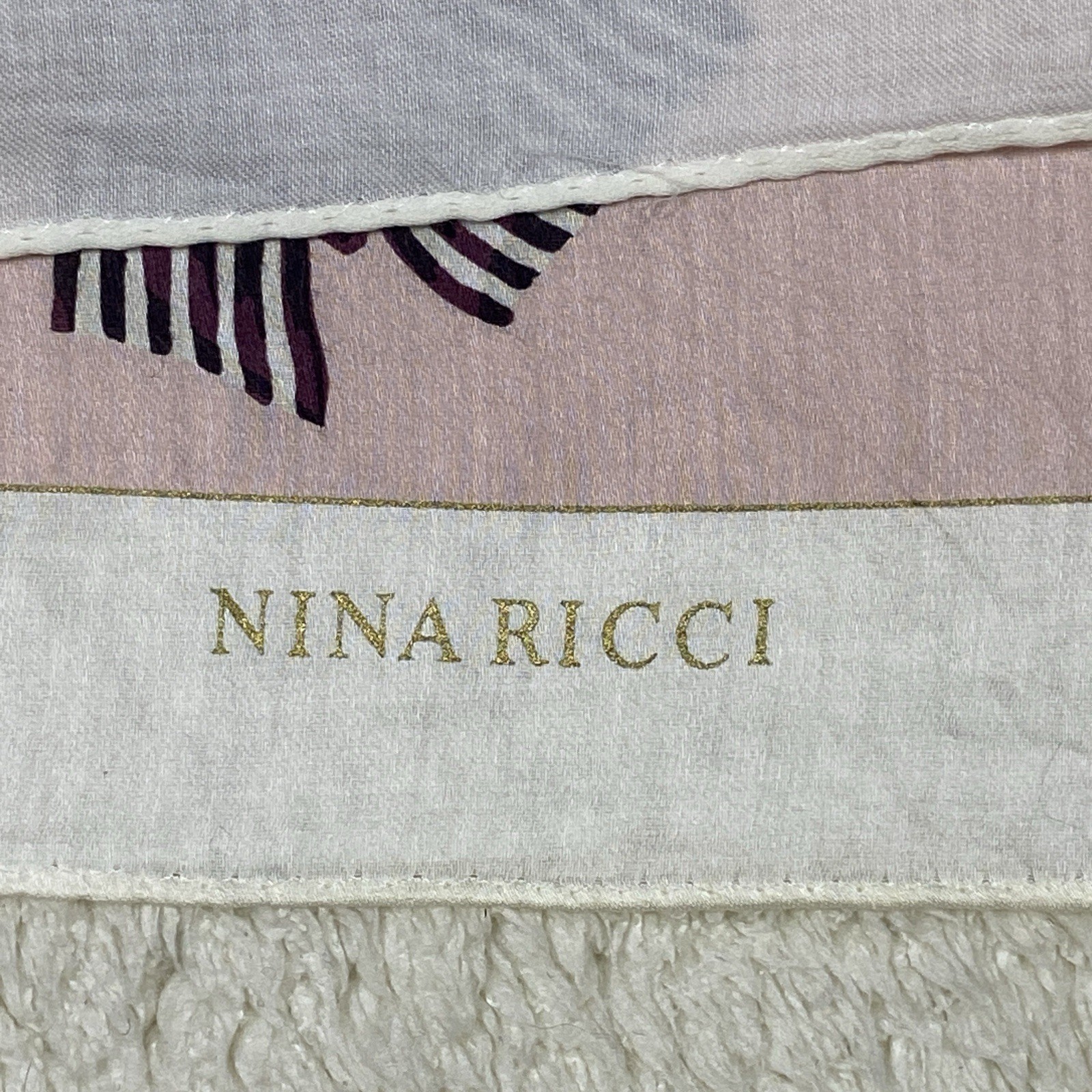 Nina Ricci Pocket Square Cotton Floral Bow Pink White 22”X22” Vintage