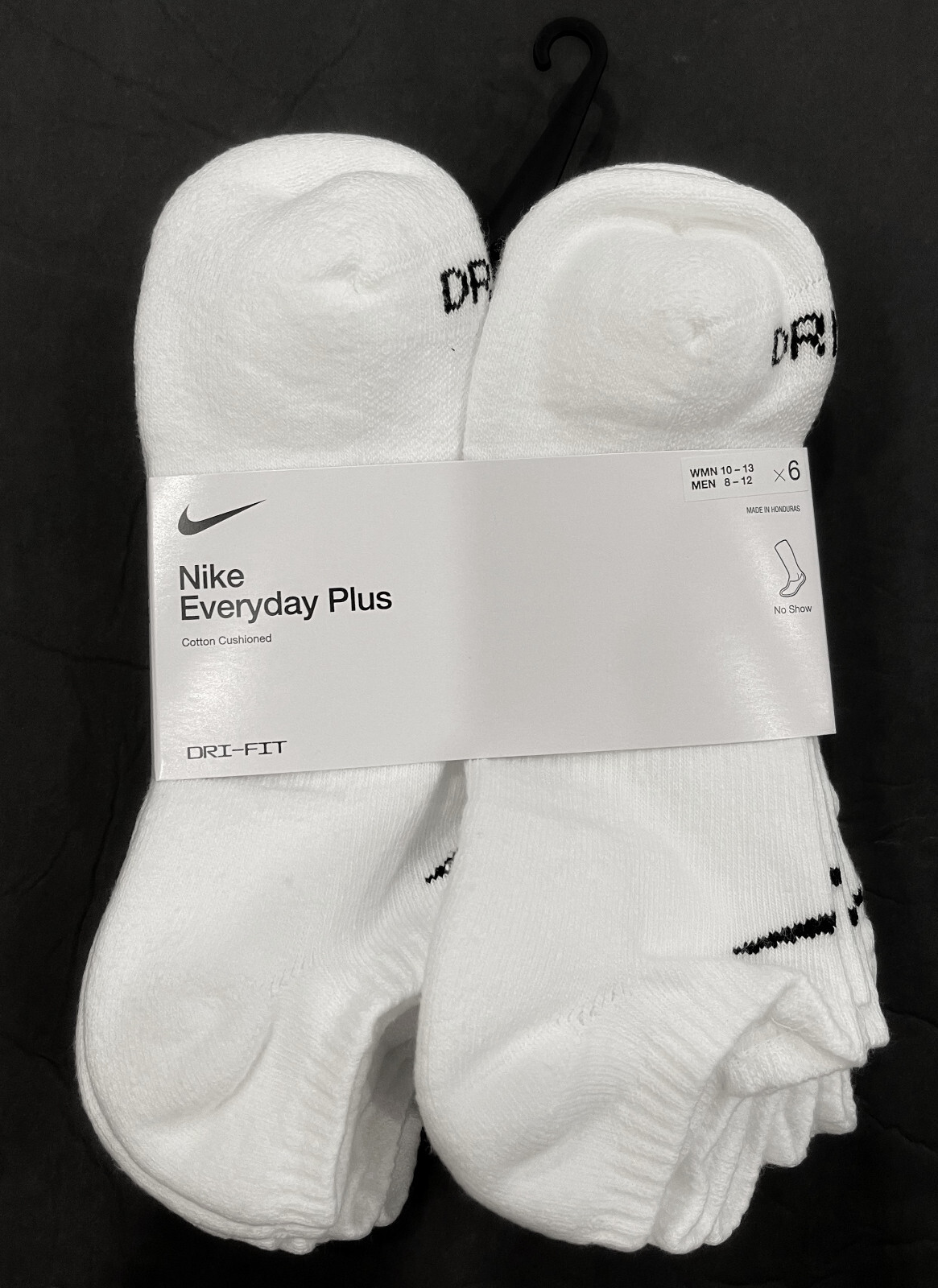 Nike 6-pack Everyday Plus DRI-FIT No Show Socks Women 10-13, Men 8-12 White