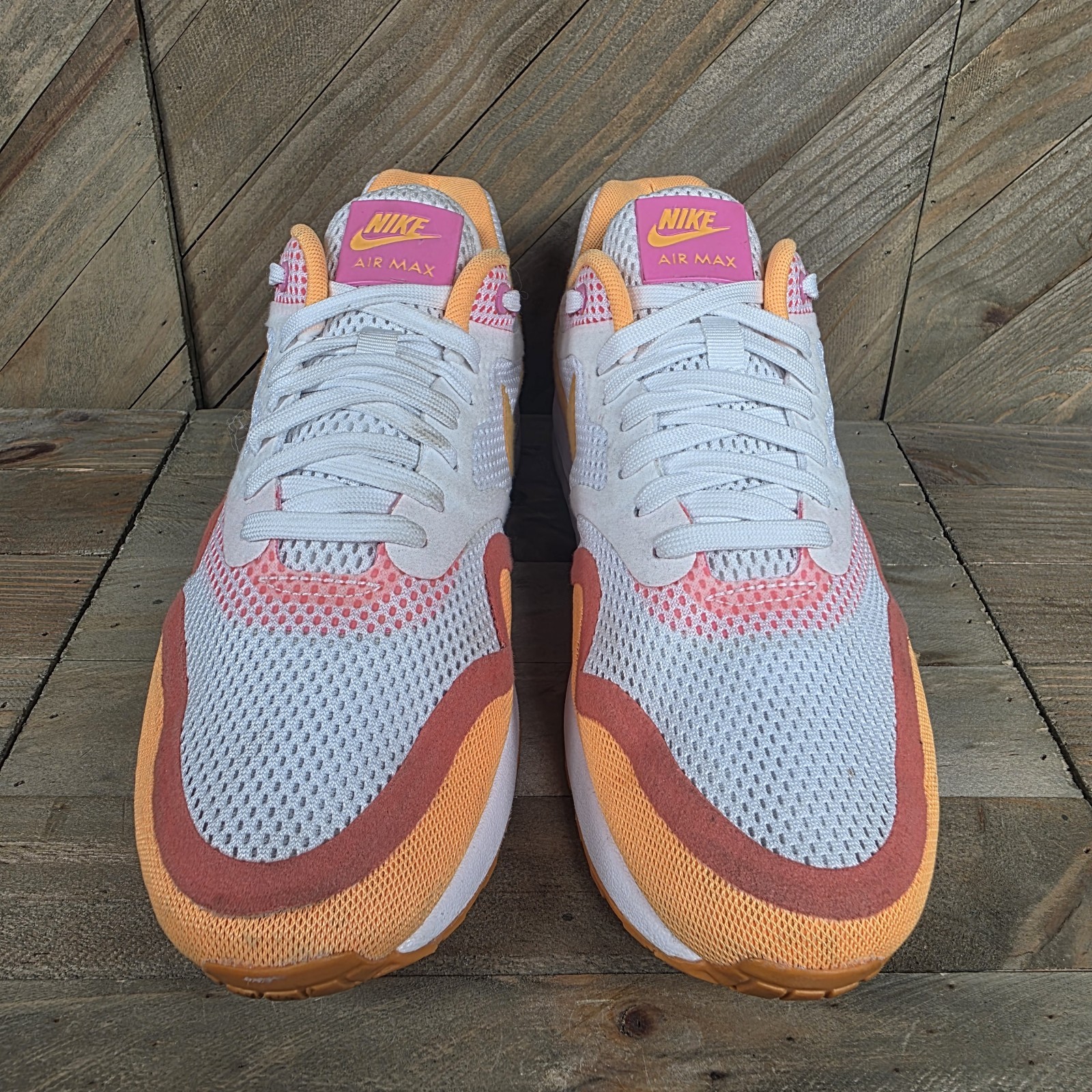 Nike Air Max 1 BR Womens Athletic Sneakers Size 10 White Atomic Mango 644443-101