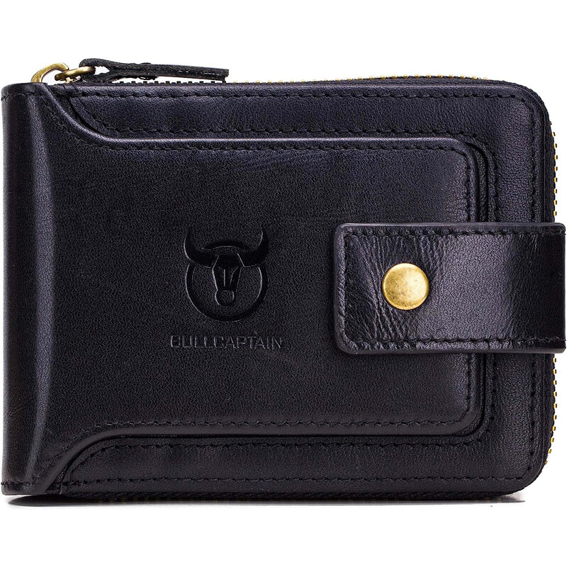 Mens Genuine Leather Zipper Wallet RFID Blocking Bifold Zip Around Card Holder A