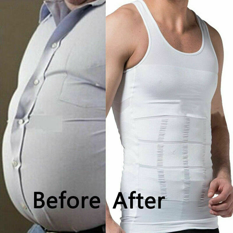 MENS SLIMMING BODY SHAPER BELLY CHEST COMPRESSION VEST GIRDLE T-SHIRT TANK TOP