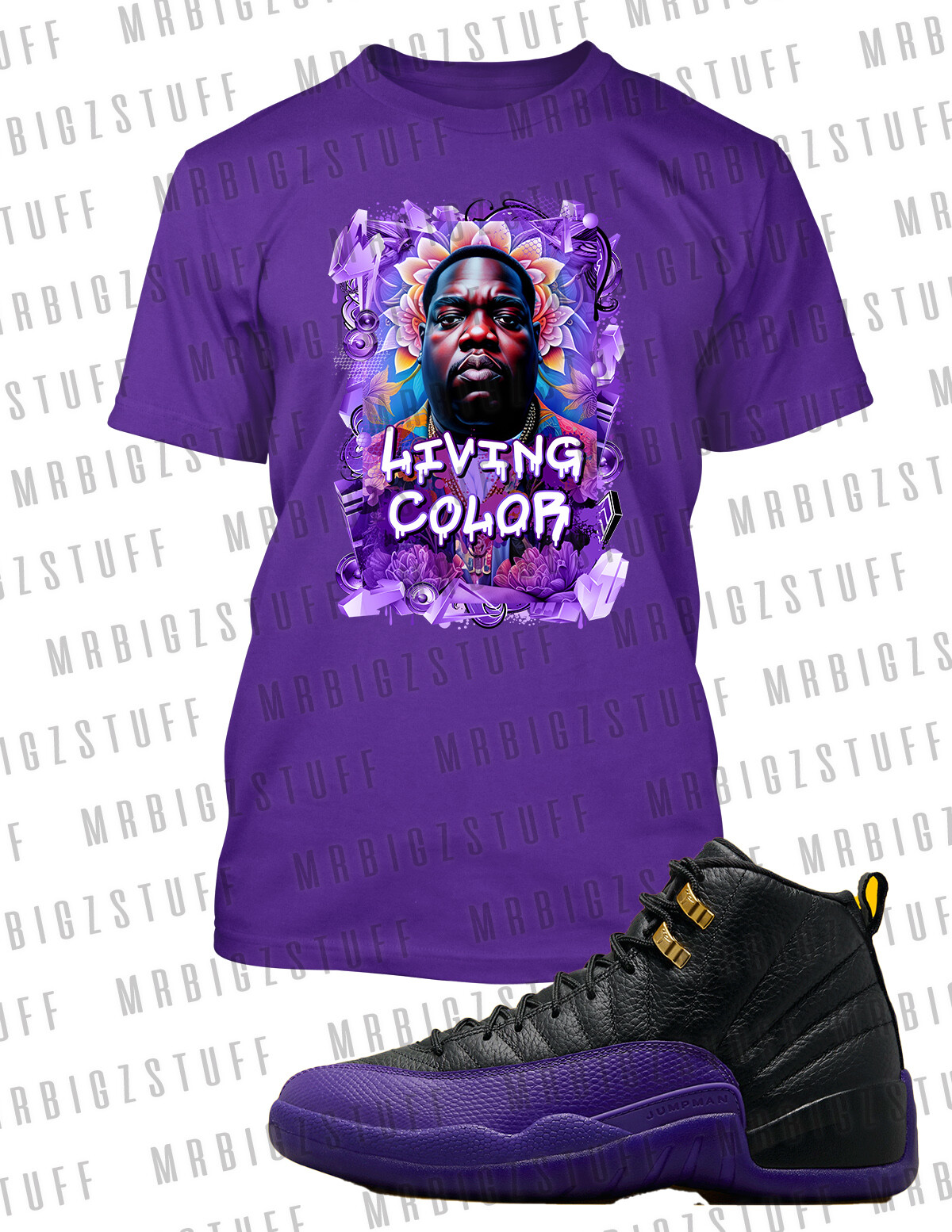 Biggie In Living Color Tee Shirt J12 Black Purple Men’s Big Tall Small Sport T