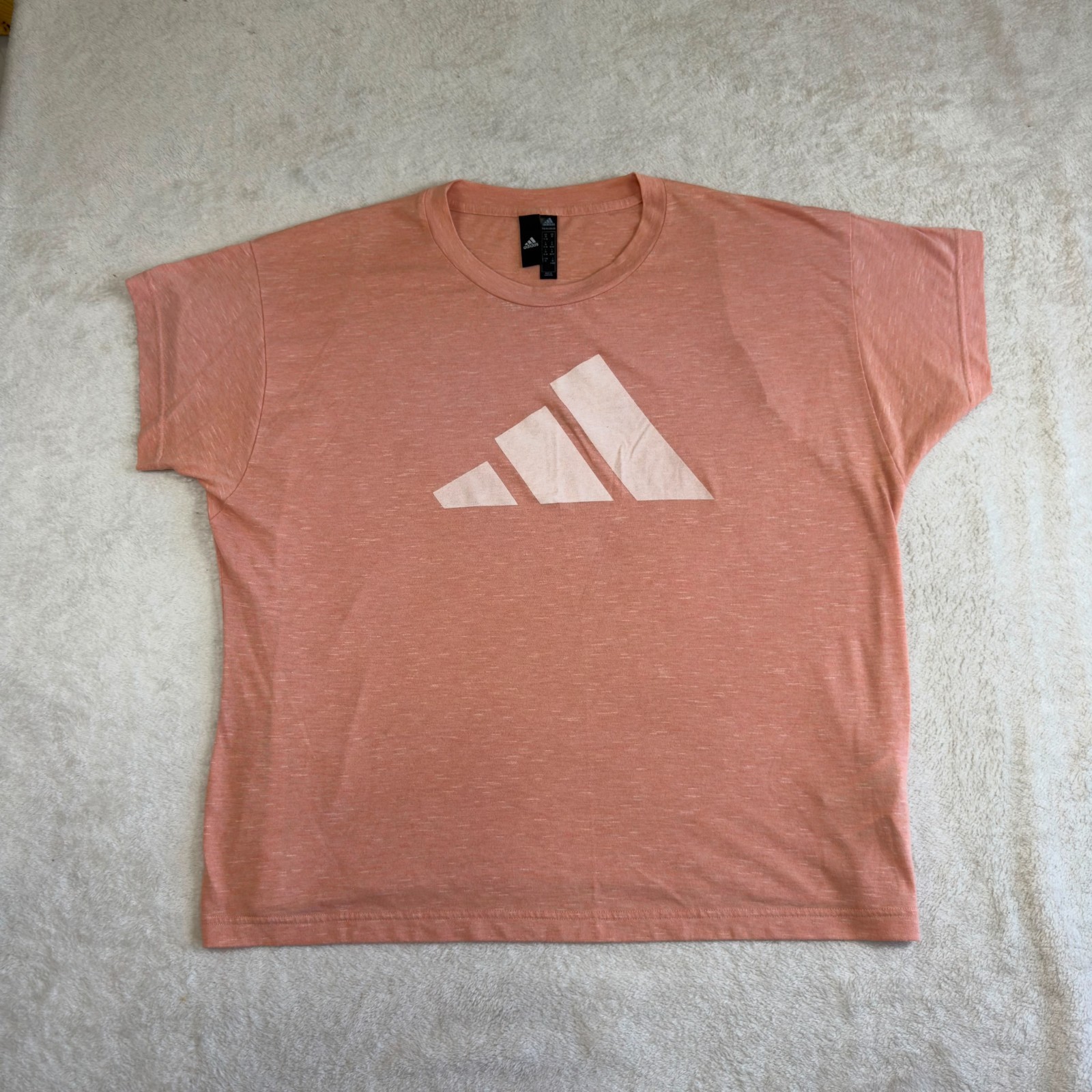 Adidas Womens 2X Pink Heather Logo T Shirt Crew Neck Short Sleeve Casual Top