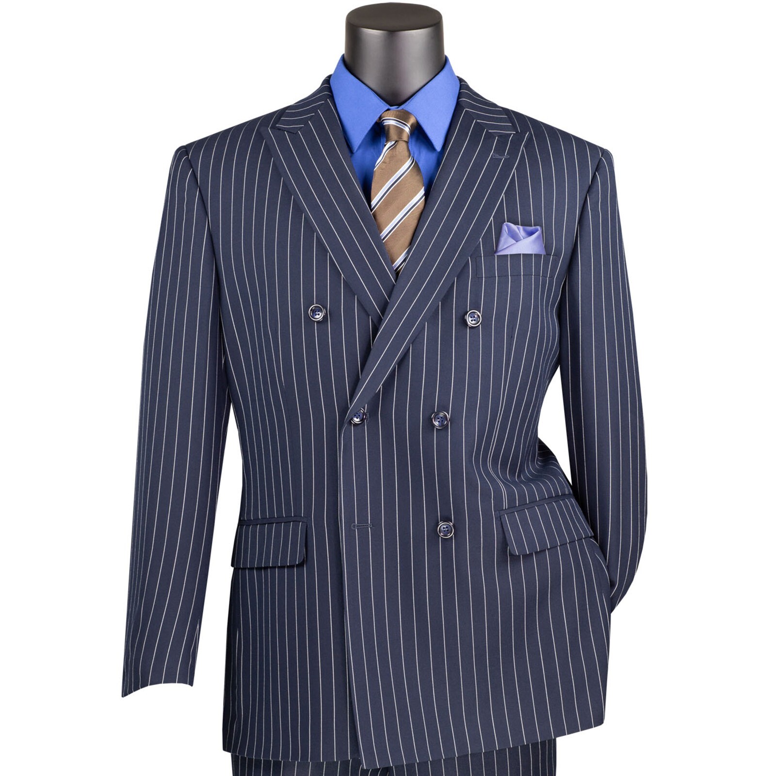 VINCI Men’s Gangster Pinstripe Double Breasted 6 Button Classic Fit Suit NEW