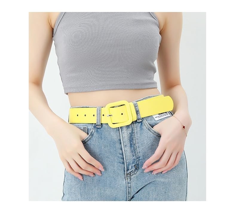 COTIM COYIN Women’s Wide Leather Belt with Square Buckle, High Waist Belts
