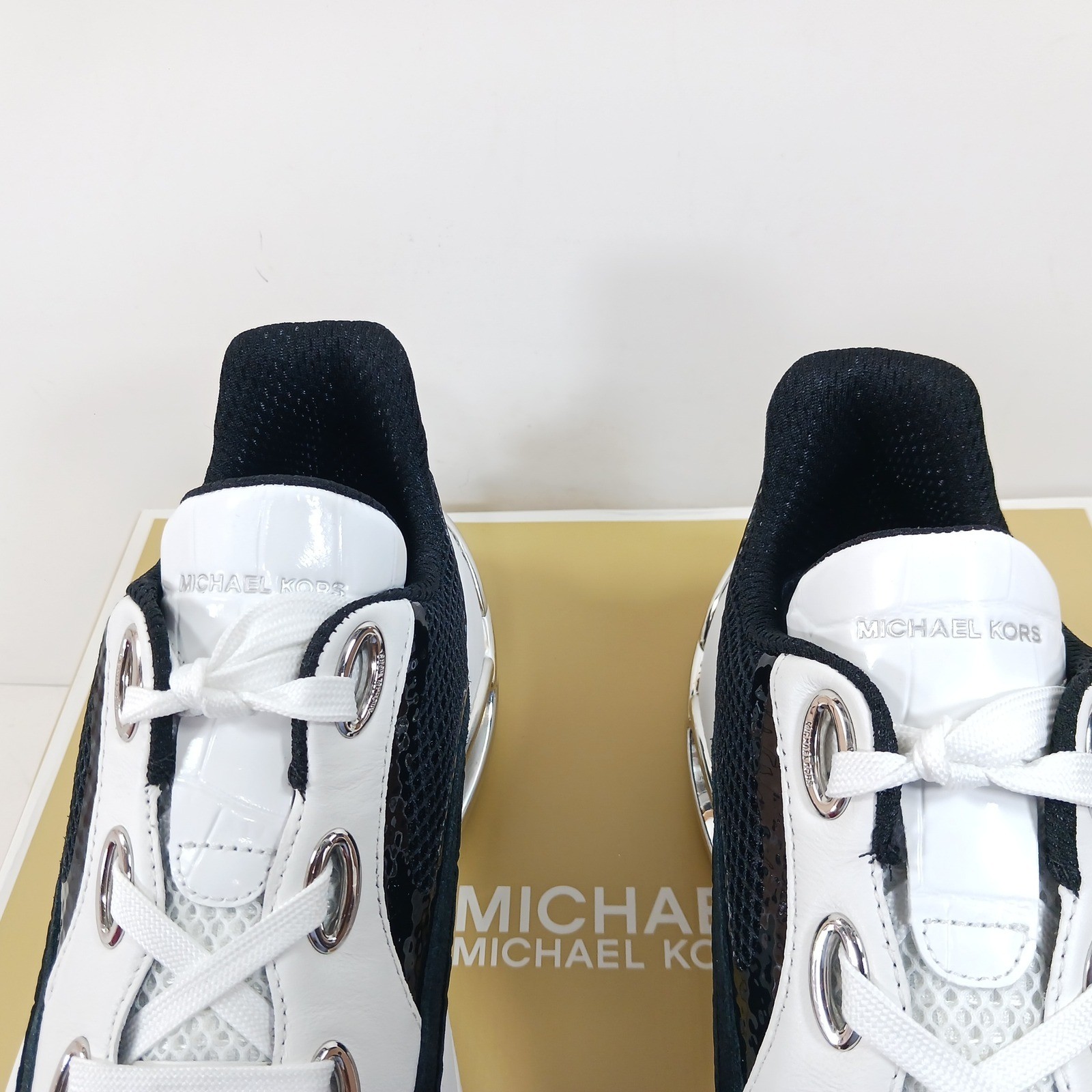 Michael Kors Toni Trainer Circular Air Mesh XL Black White Sneakers 9.5M