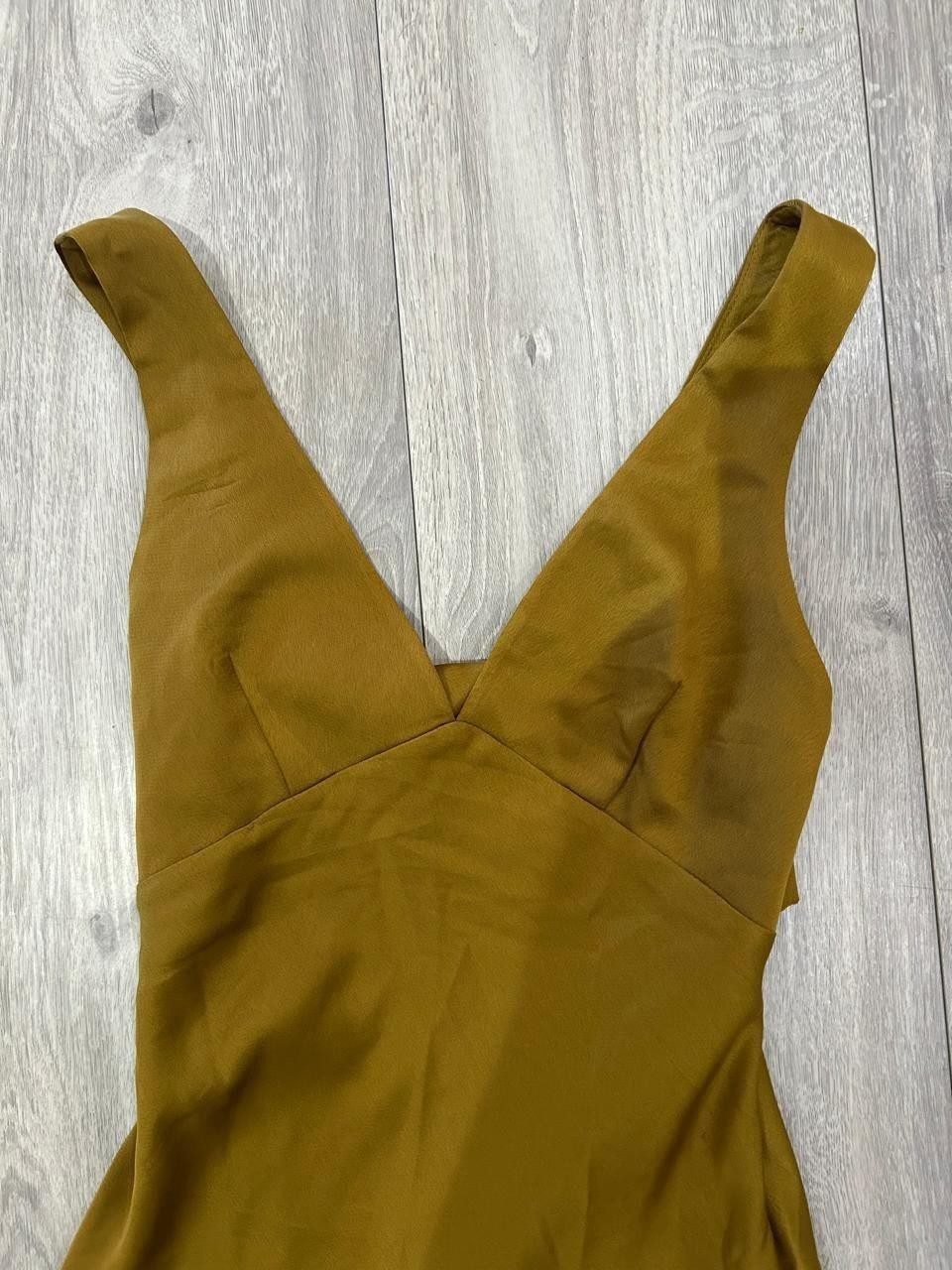 Zara Gold Satin V-Neck Sleeveless Maxi Slip Dress Women’s EUR XL