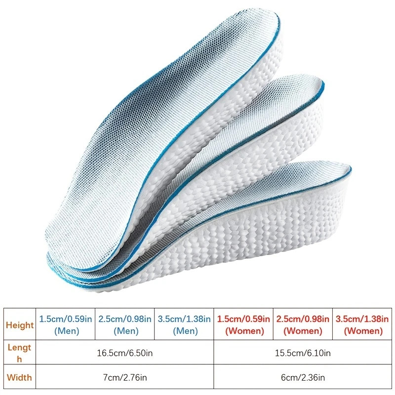 2× Comfort Boost Height Increase Insoles Arch Support Invisible Heel Lift Pads
