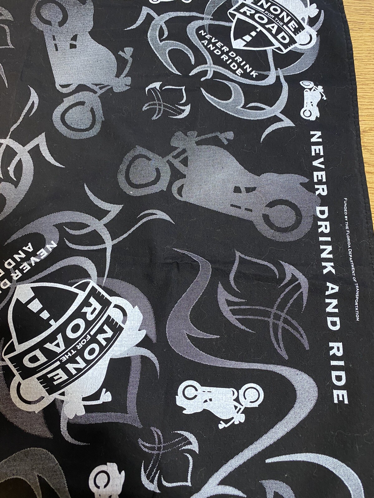 “None For The Road” Never Drink And Ride- Motorcycle Black & White Bandana-20X22