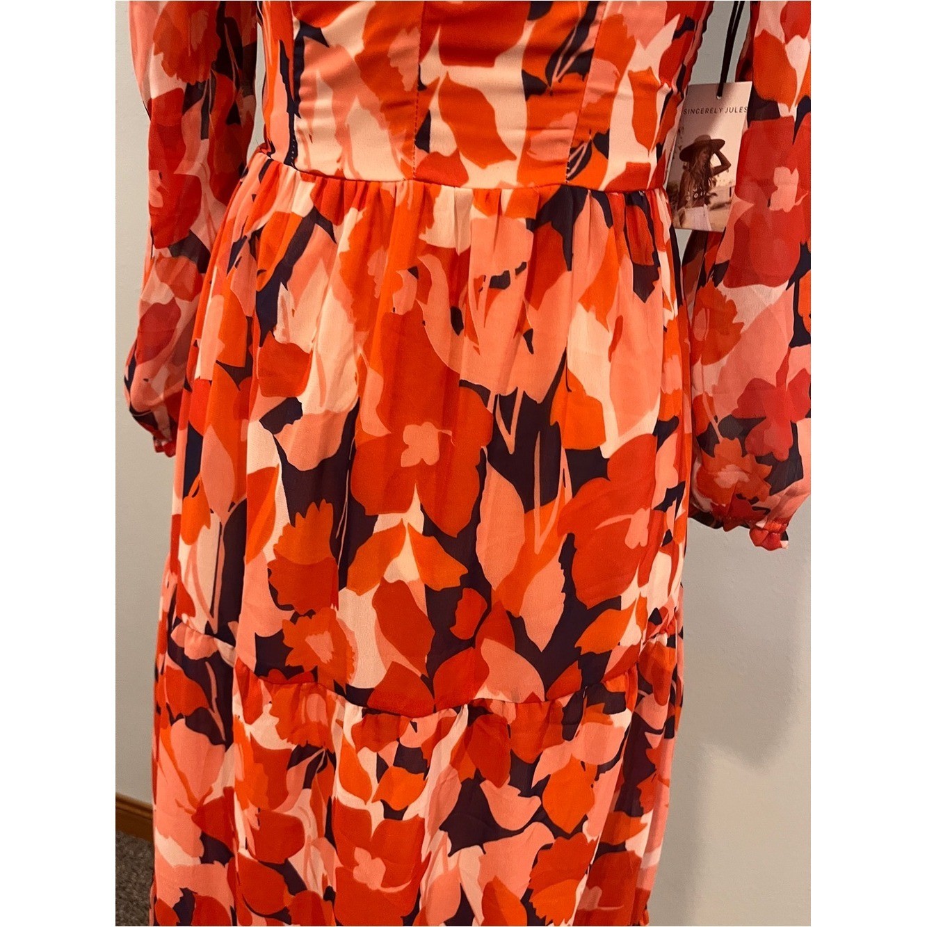 Floral V-Neck Long Sleeve Midi Dress size Extra small