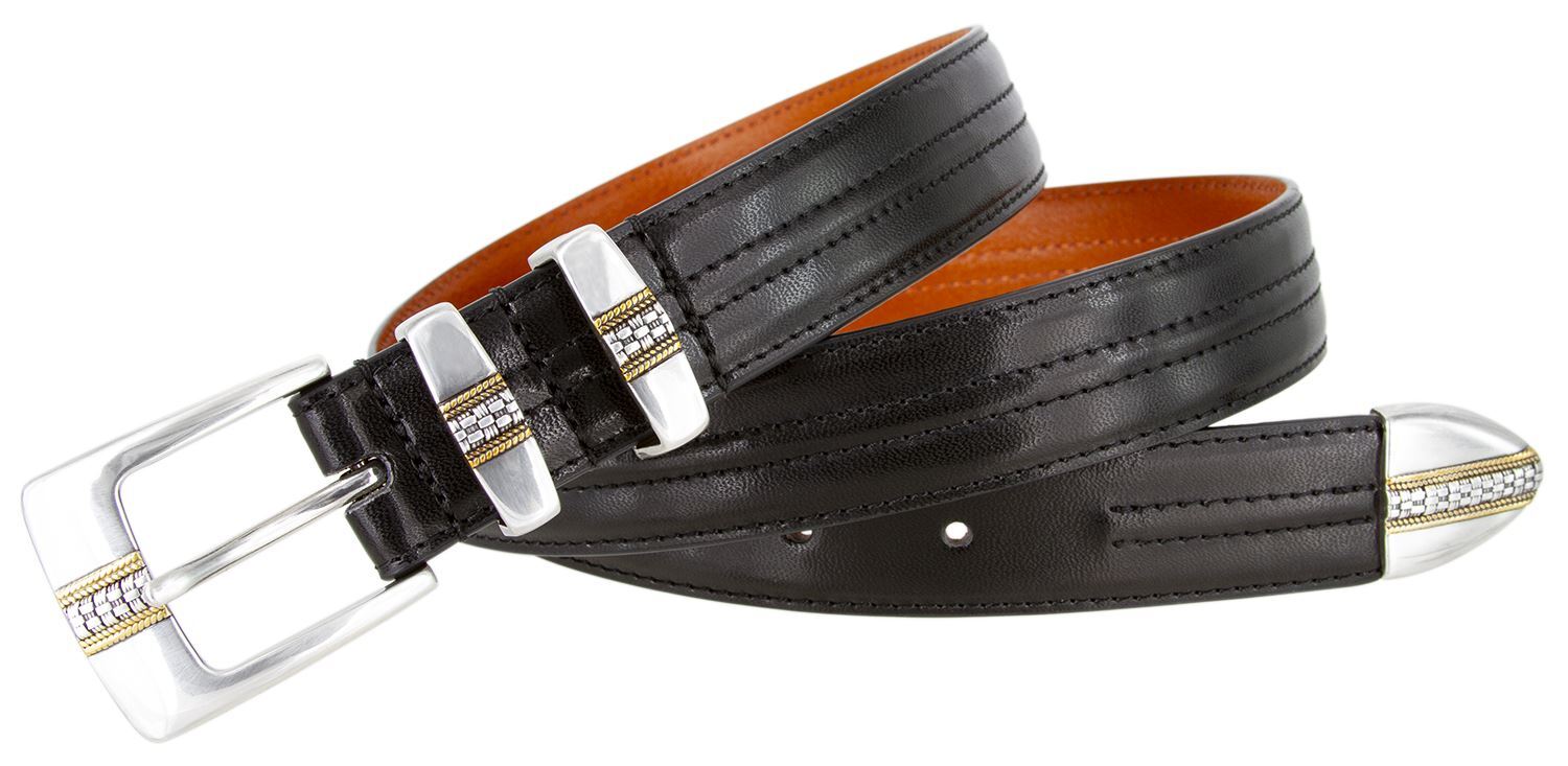 Men’s Belt Designer Double Center Stitched Casual Dress Leather Belt 1-1/8″ Wide