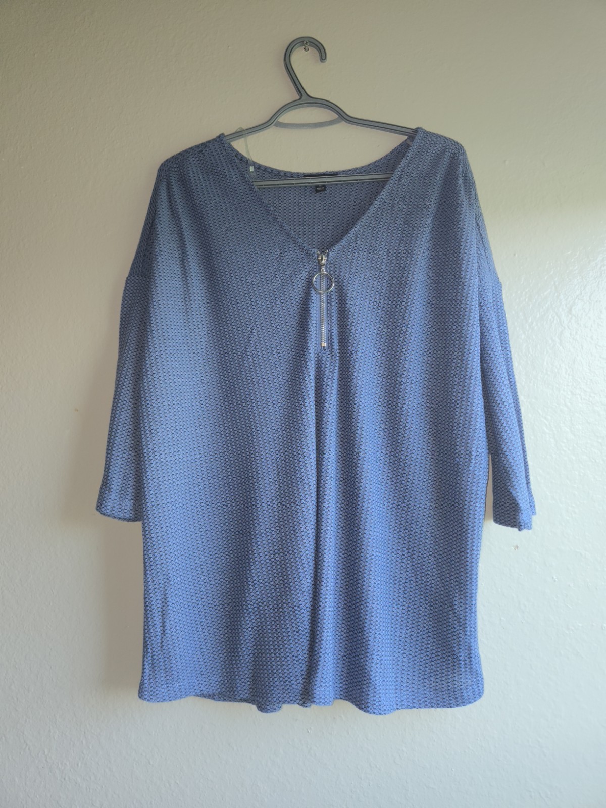 A.U.W. Blue Zip Neck Textured Blouse Top 1X Plus Size NWT