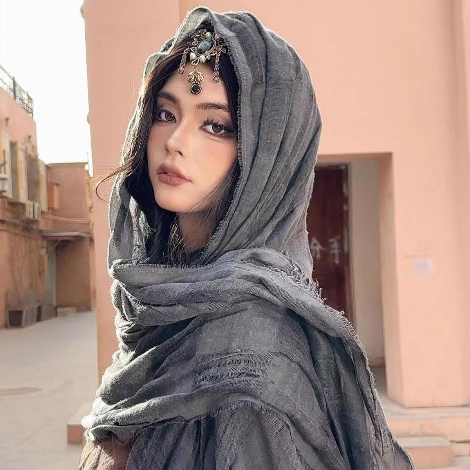 Desert Style Cotton Linen Scarf Shawl Wrap Long Head Cover for Travel Costume