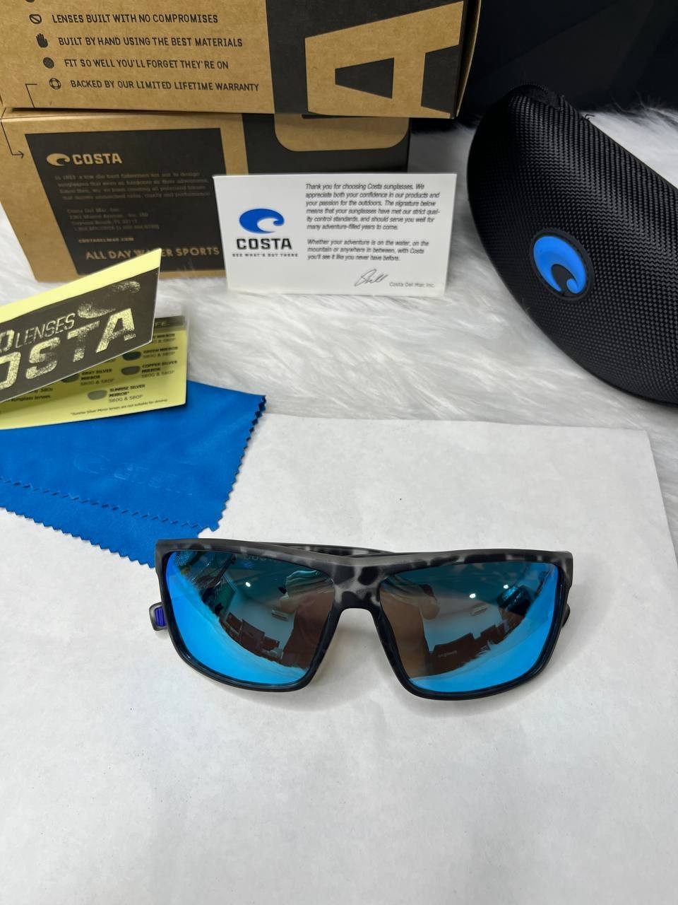 Costa Del Mar Sunglasses Grey Tortoise Frame Blue Mirror Polarized 580P,Keychai