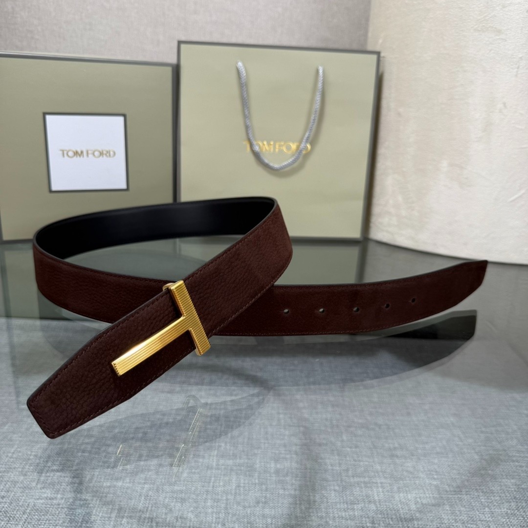 Tom Ford Men’s Reversible Calfskin Leather Black/Brown Belt T-Buckle