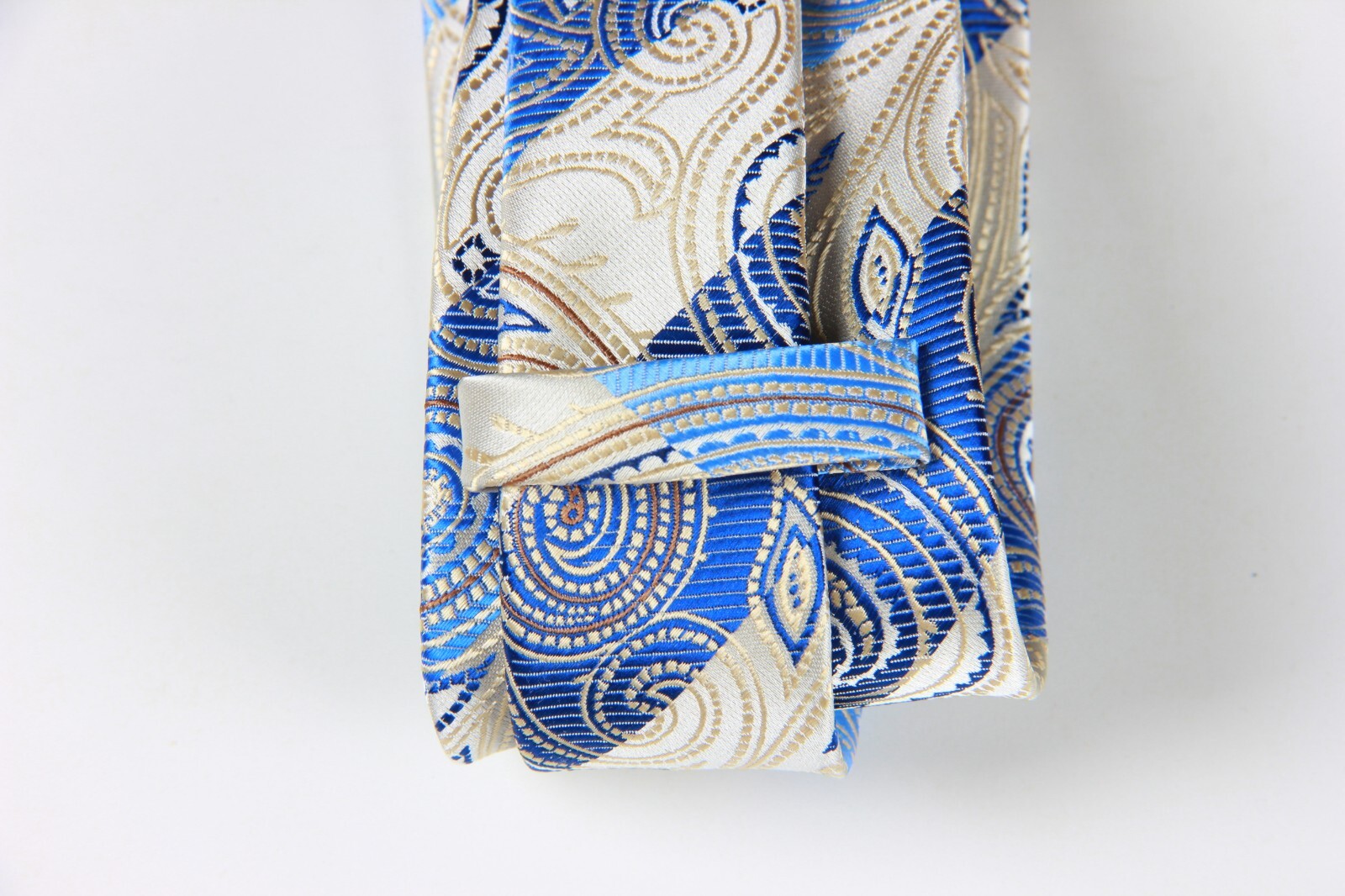 Classic Paisley Striped Blue Beige JACQUARD WOVEN 100% Silk Men’s Necktie Tie