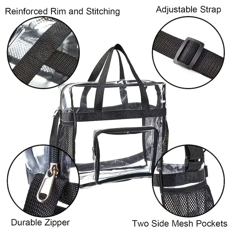 1PC Clear Tote Bag Stadium Approved Heavy Duty Sports Shoulder Bag Work School