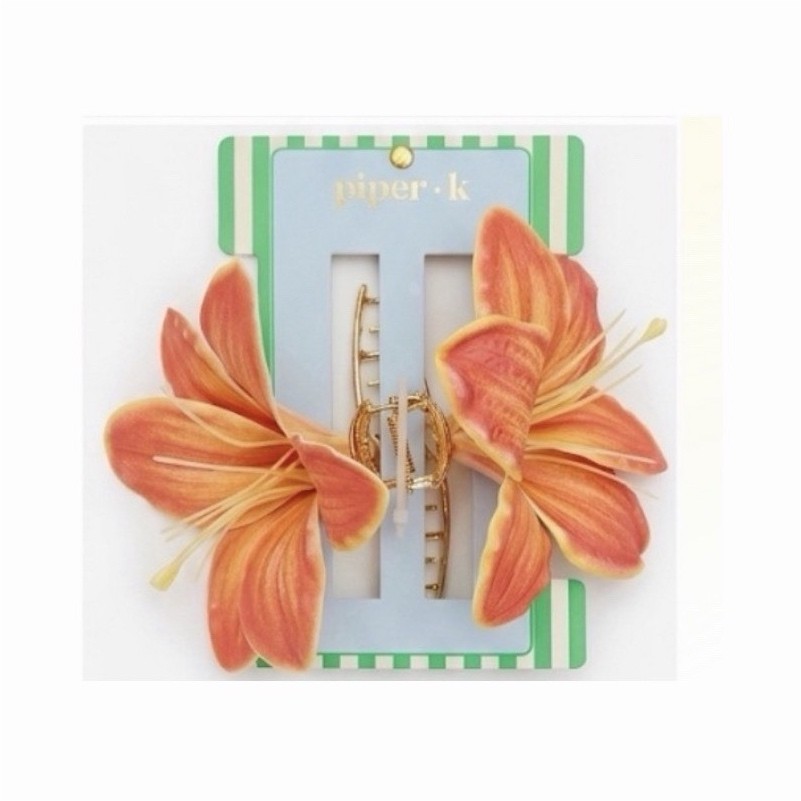 NWT ⚜️🧡⚜️ Piper K Orange Lilly Flowers Hair Claw Clip