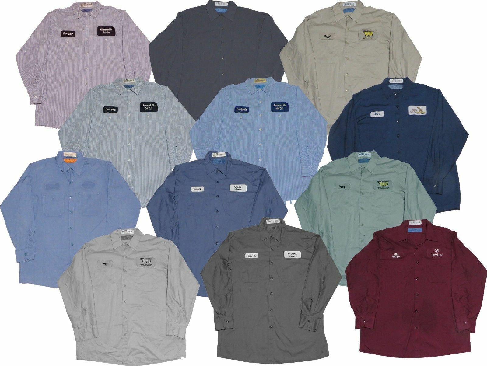 Used Work Shirts Lot of 12 Grade B Long / Short Sleeve Mechanics -Free Shipping