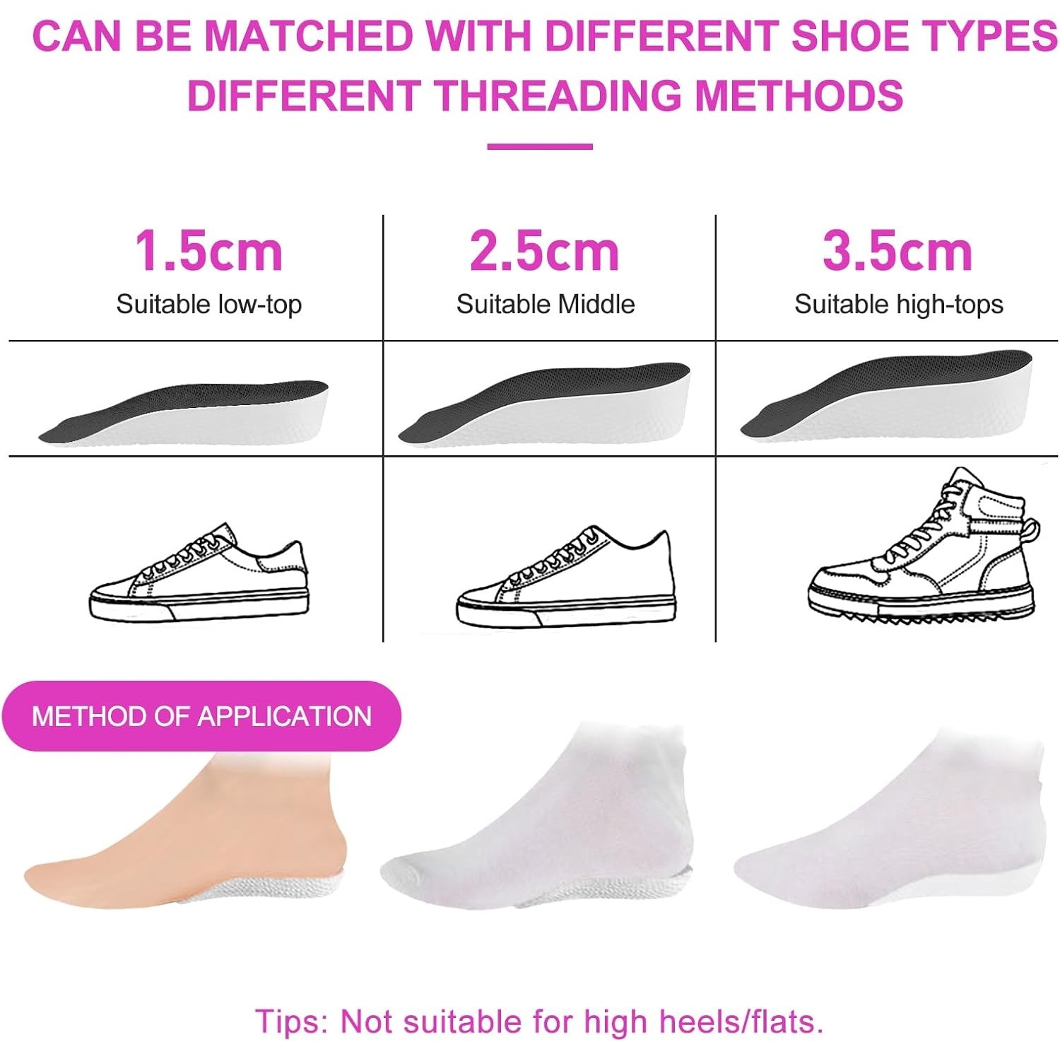 2× Comfort Boost Height Increase Insoles Arch Support Invisible Heel Lift Pads