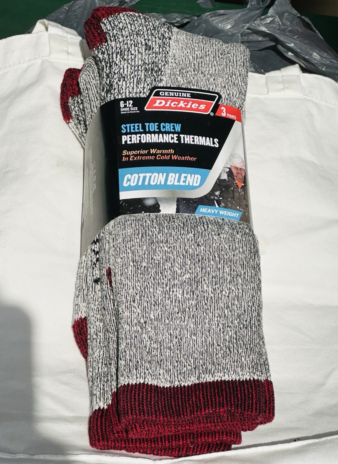 6 Pair ~ DICKIES ~ Cotton Blend Heavyweight ~ Red / Grey ~ Thermal Socks ~6-12
