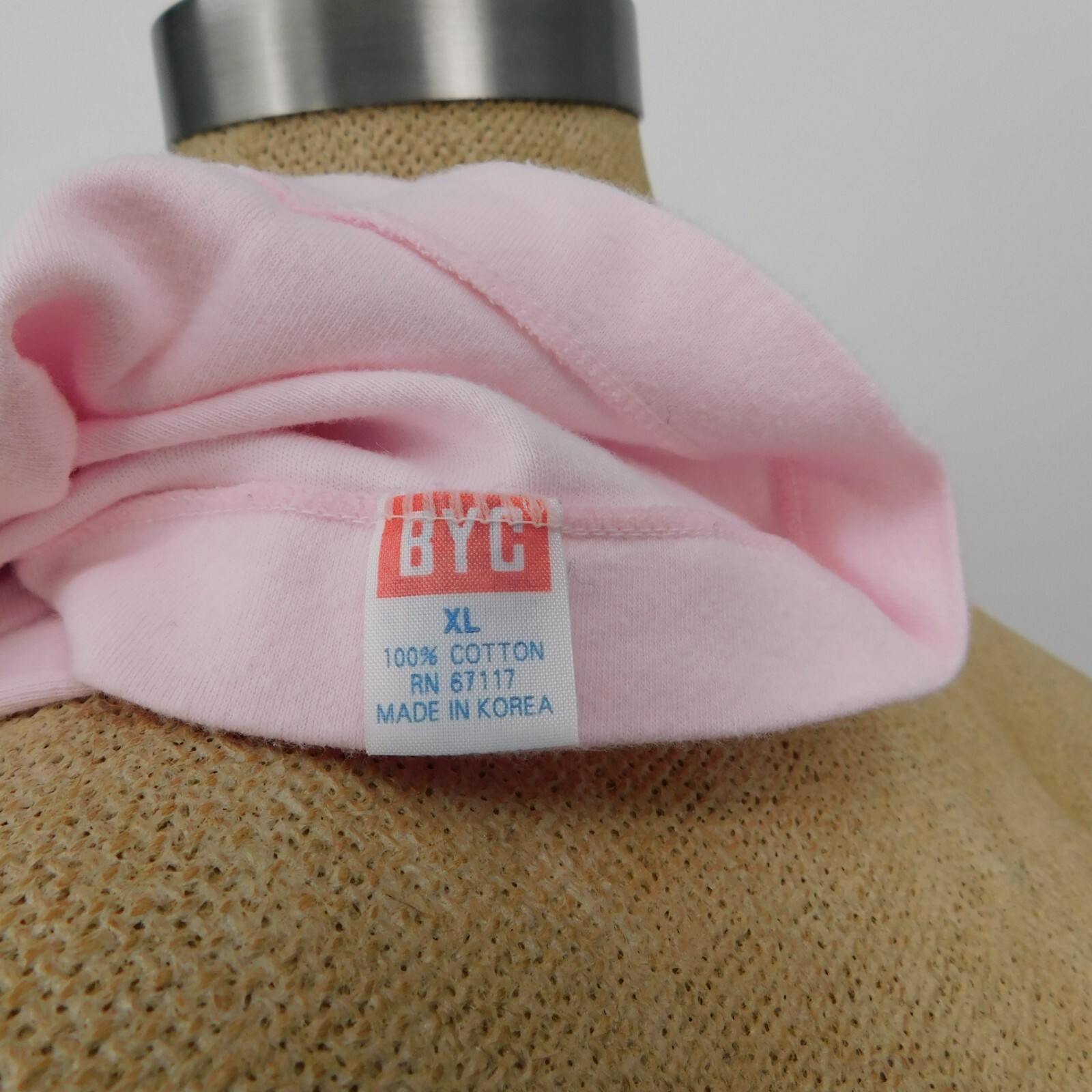 2 BYC Women Solid Pink Scoop Neck Pullover Long Sleeve Shirt Size XL Made Korea
