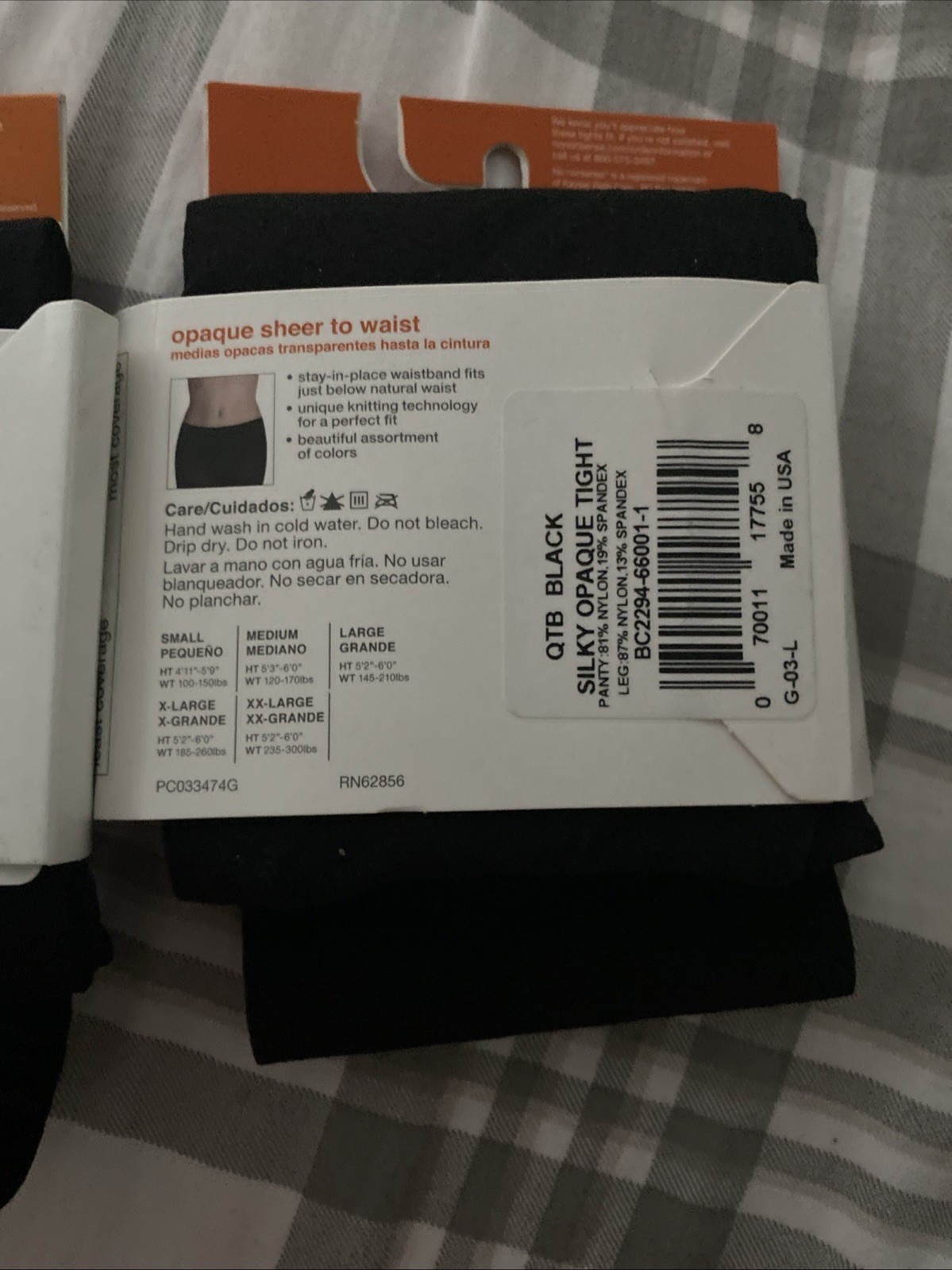 2 No nonsense Women’s BLACK Opaque Sheer to Waist Tights Size Small