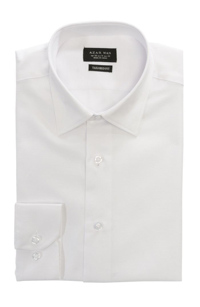 Tailored / Slim Fit Mens White Dress Shirt Wrinkle-Free Spread Collar AZAR MAN