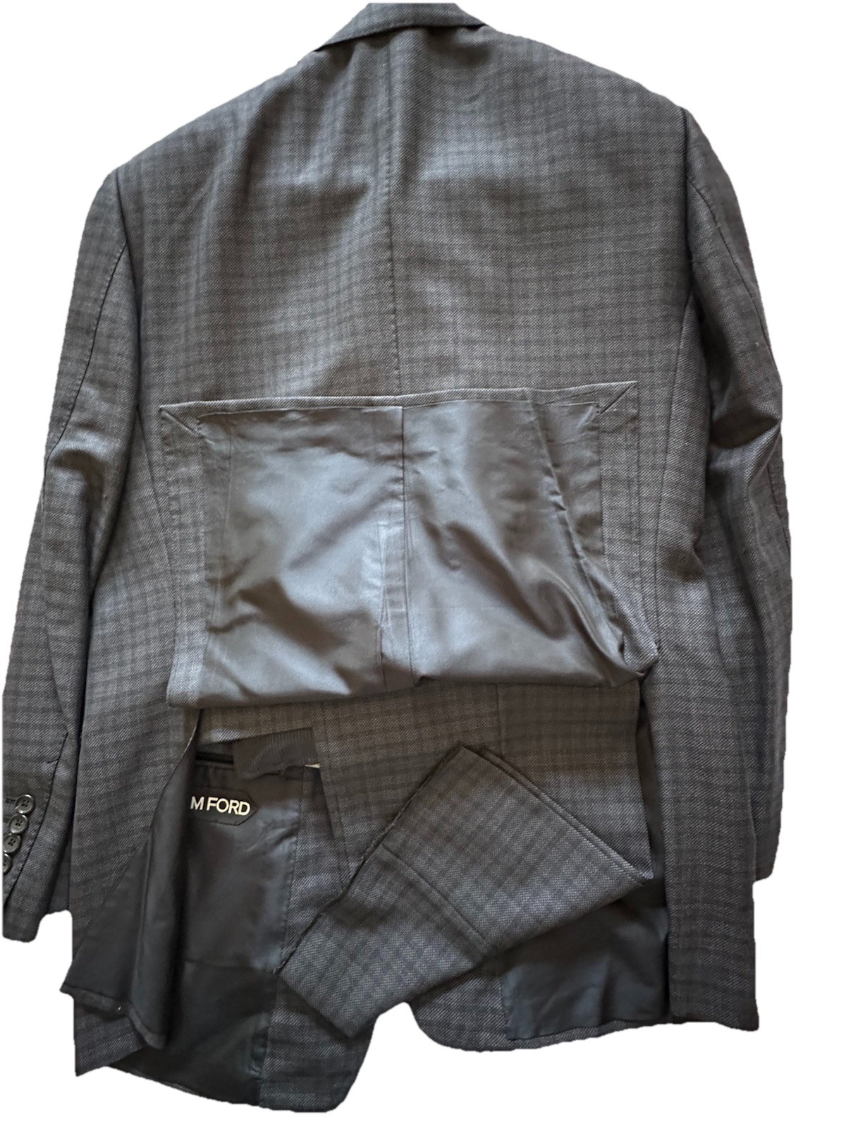 $4.8k NWT TOM FORD Grey Check 44R eu54 2 pc Windsor Wool Silk Mohair suit ITALY